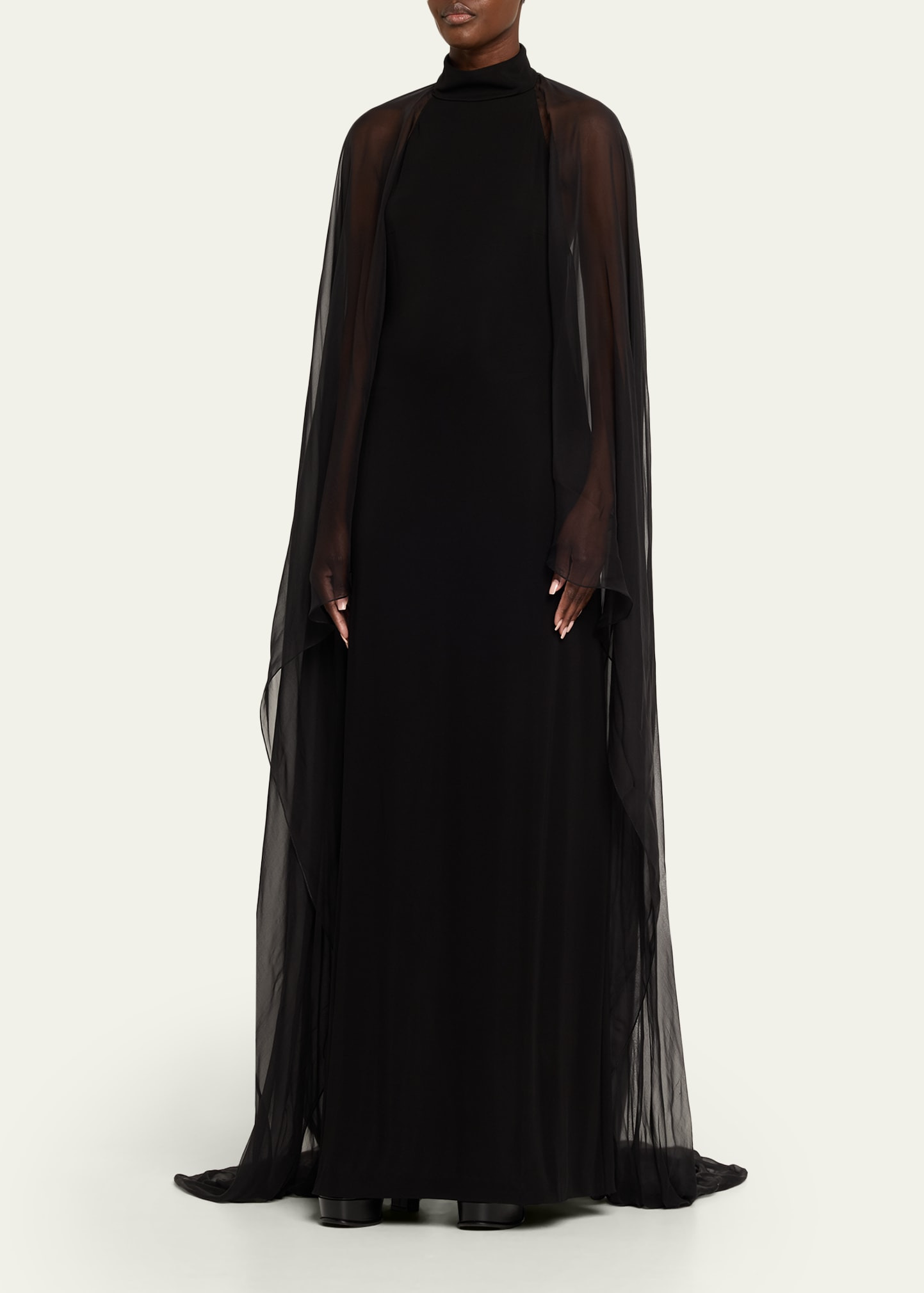 Tilly Cape-Sleeve Jersey Backless Gown - 4