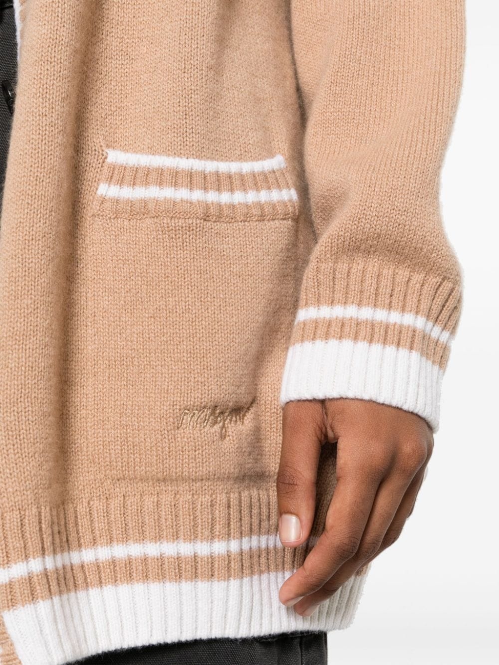 contrasting-trim knit cardigan - 5