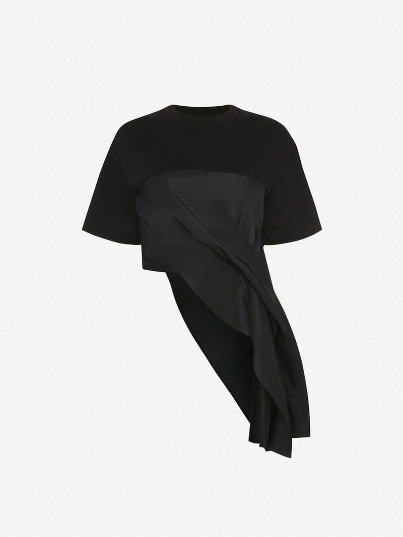 Women's Hybrid Drape T-shirt in Black 1