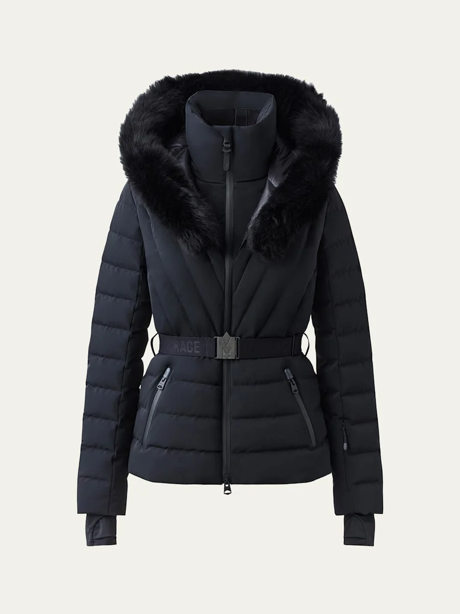 Elita Down Ski Jacket with Removable Shearling Trim - 1