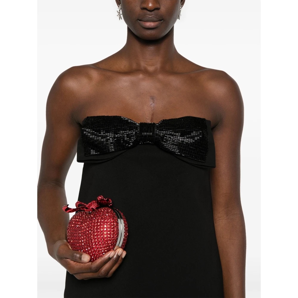 self-portrait BLACK BANDEAU DRESS WITH RHINESTONE BOW
