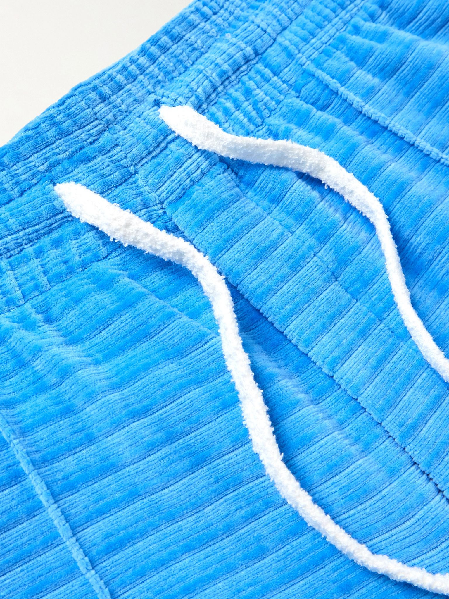 Straight-Leg Logo-Appliquéd Cotton-Blend Velour Shorts Blue - 5