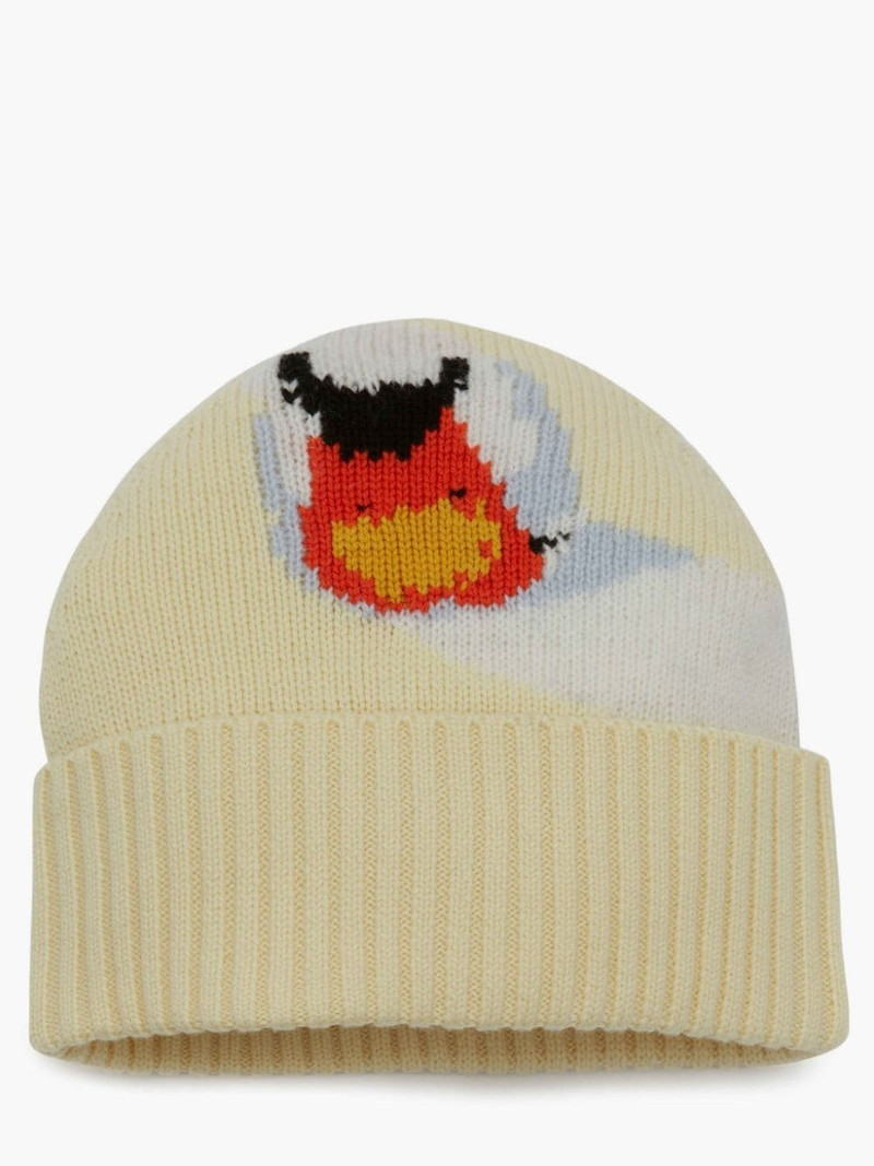 INTARSIA BEANIE HAT WITH SWAN MOTIF 1