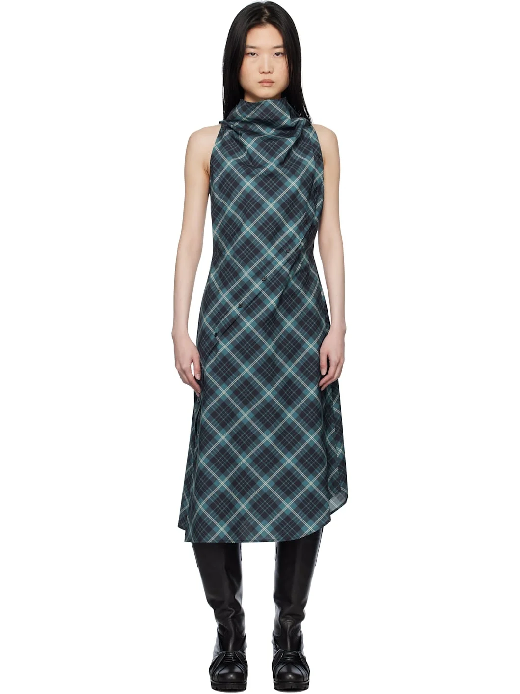 Blue Halter Sleeveless Midi Dress - 1