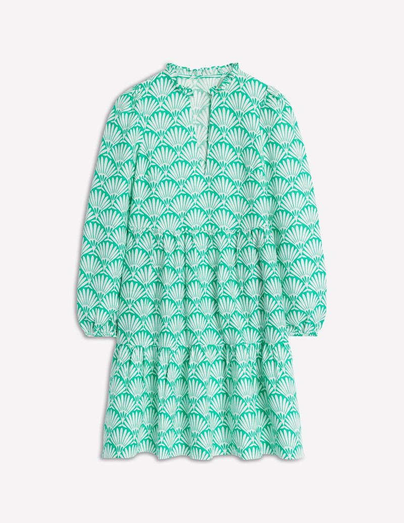 Esme Linen Mini Dress-Aquamarine Blue, Deco Palm 1