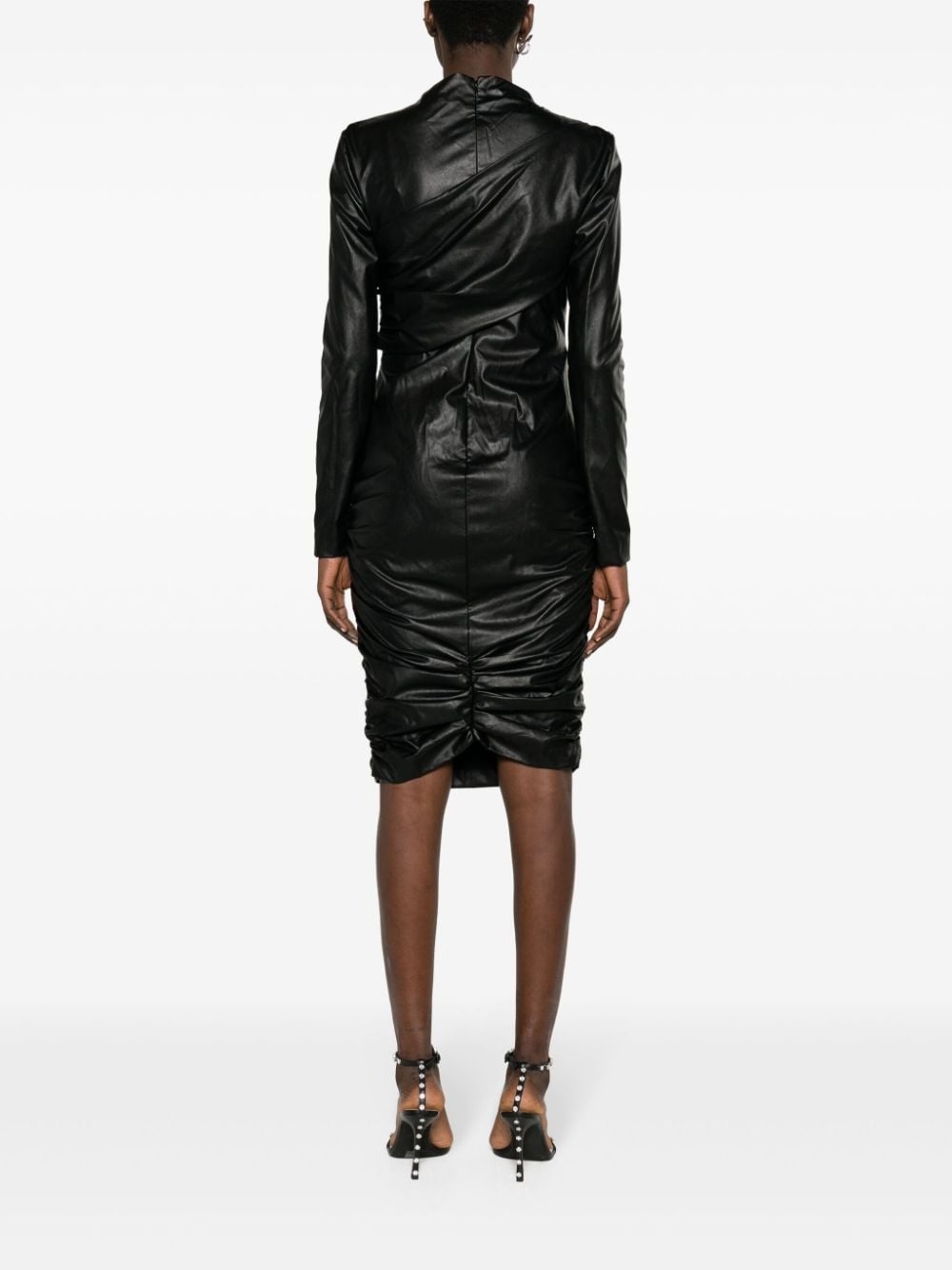 faux-leather ruched dress - 4
