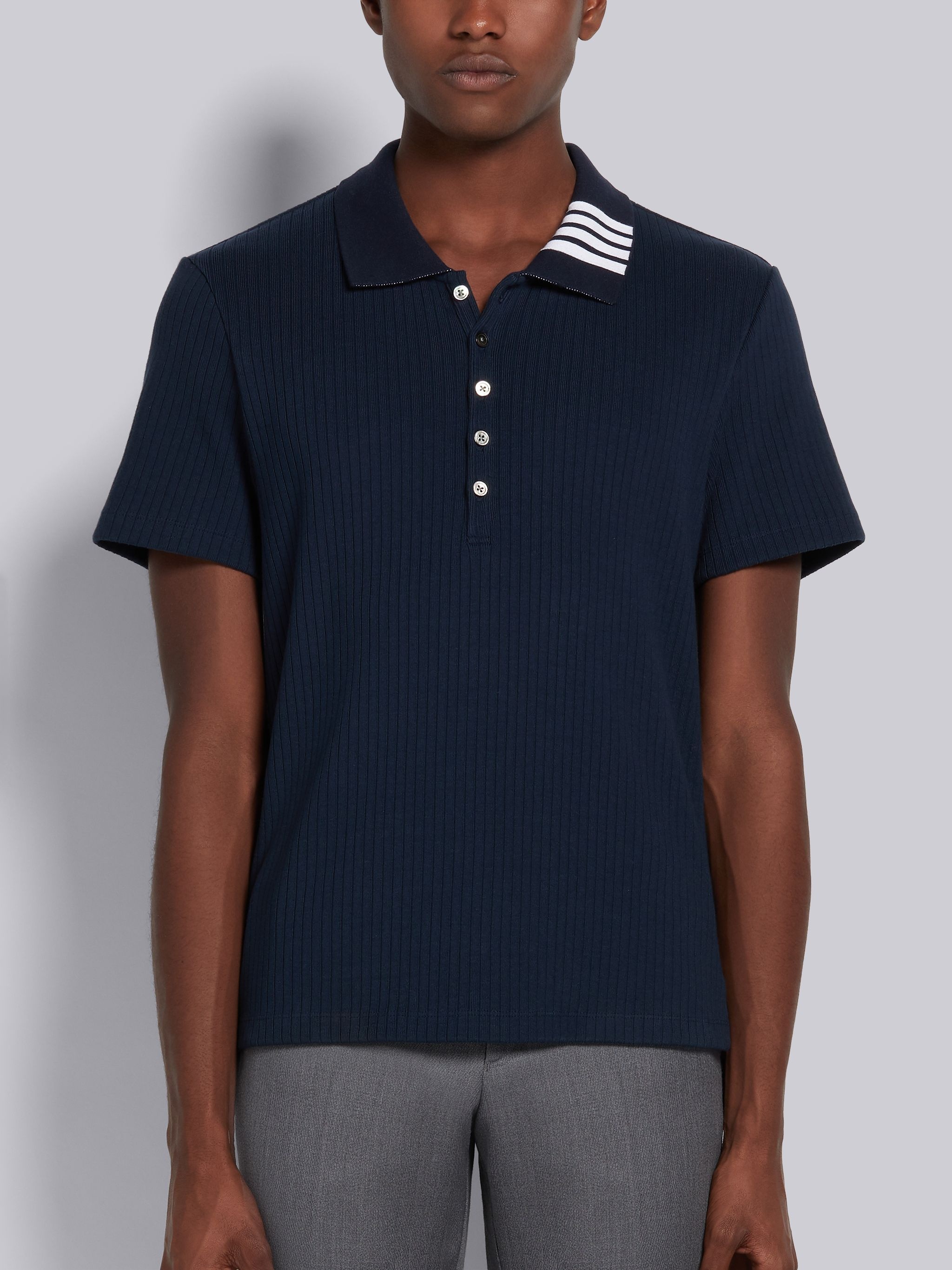 ribbed short-sleeve polo shirt - 1