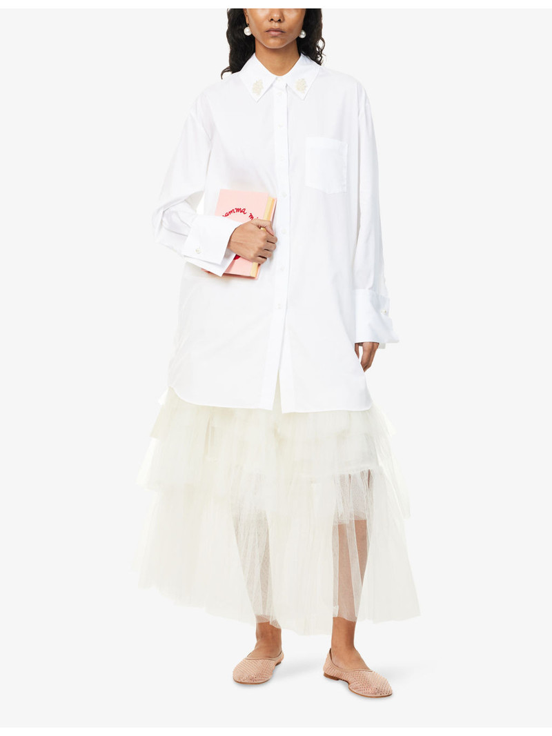 Simone Rocha Beads-Embellishment Wide-Cuffs Cotton-Poplin Shirt outlook