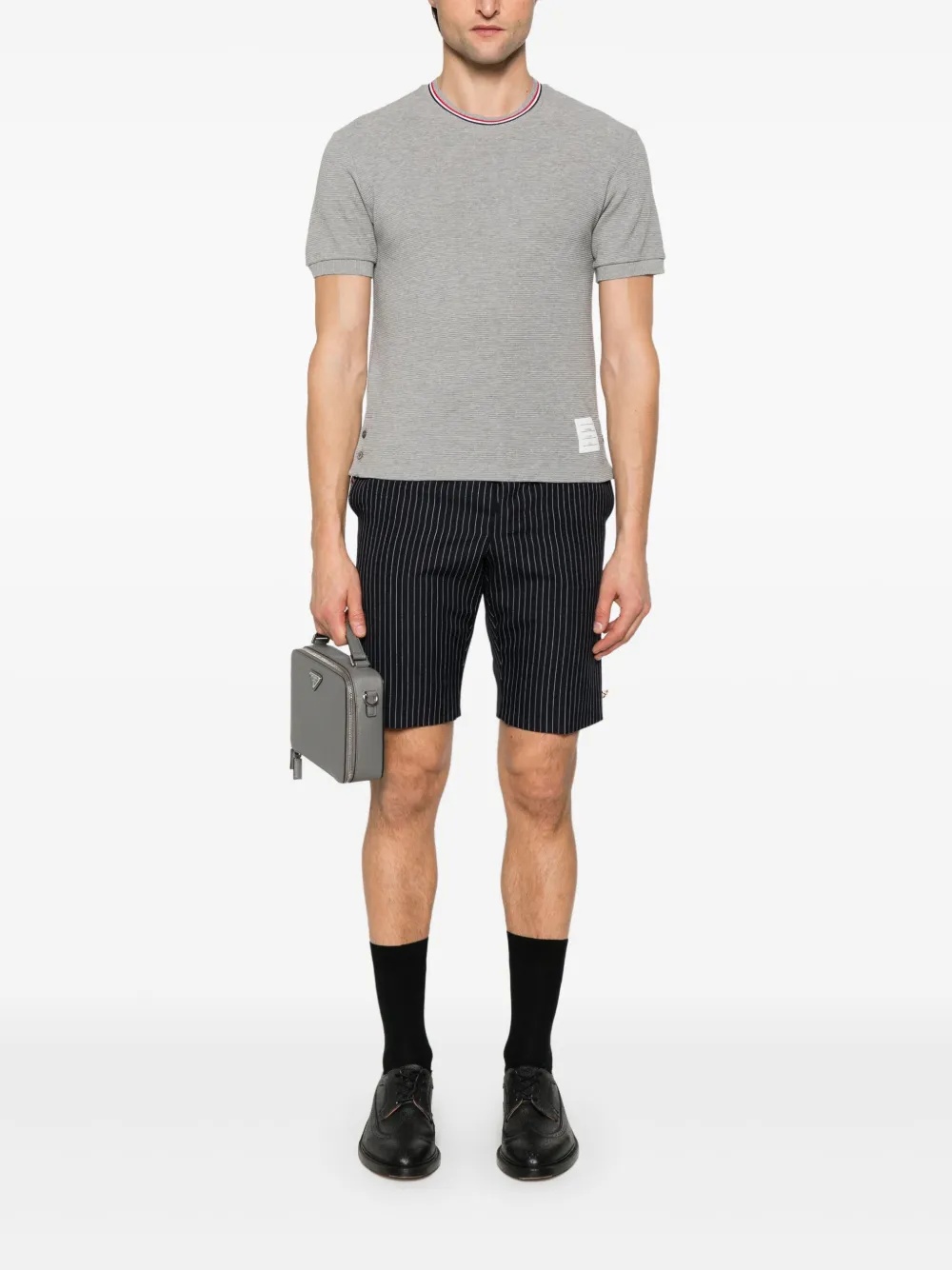 THOM BROWNE - Men Short Sleeve Rib Cuff W/Rwb Stripe Tee - 1
