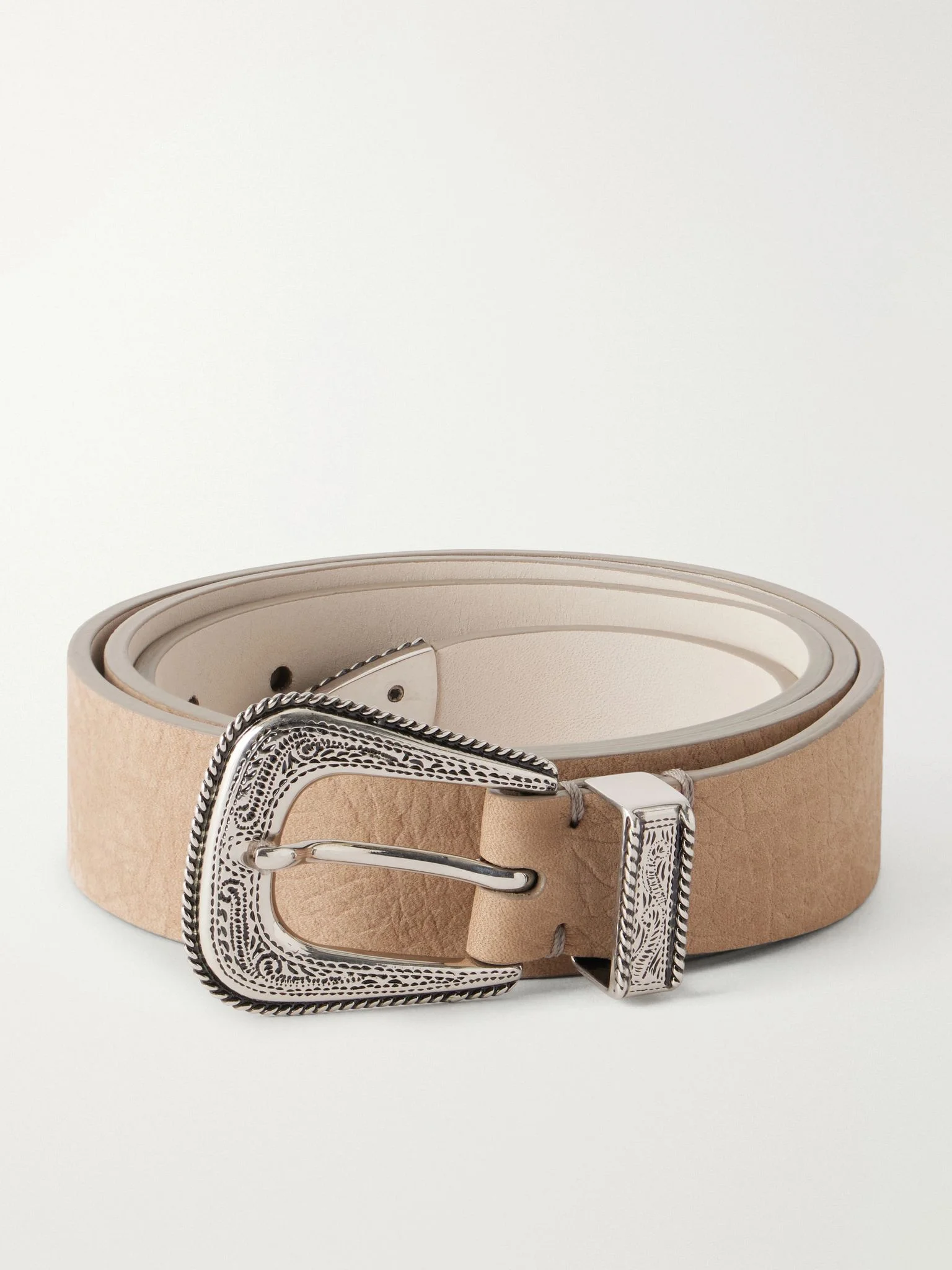 Textured Leather Belt Beige - 1
