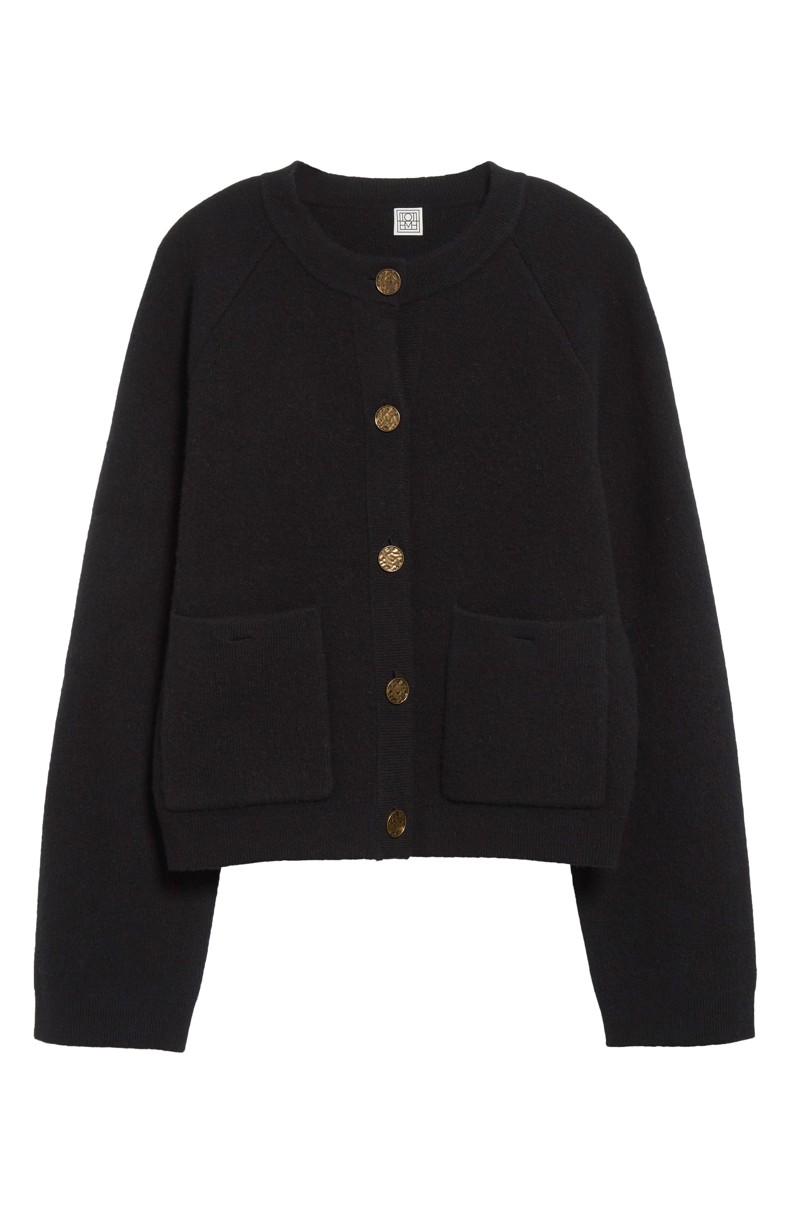 TOTEME Hammered Button Wool & Cashmere Blend Cardigan in Black at Nordstrom - 6