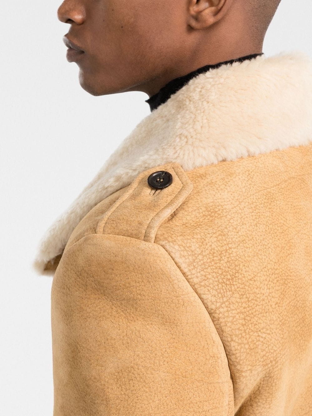double-breasted shearling pea coat - 5
