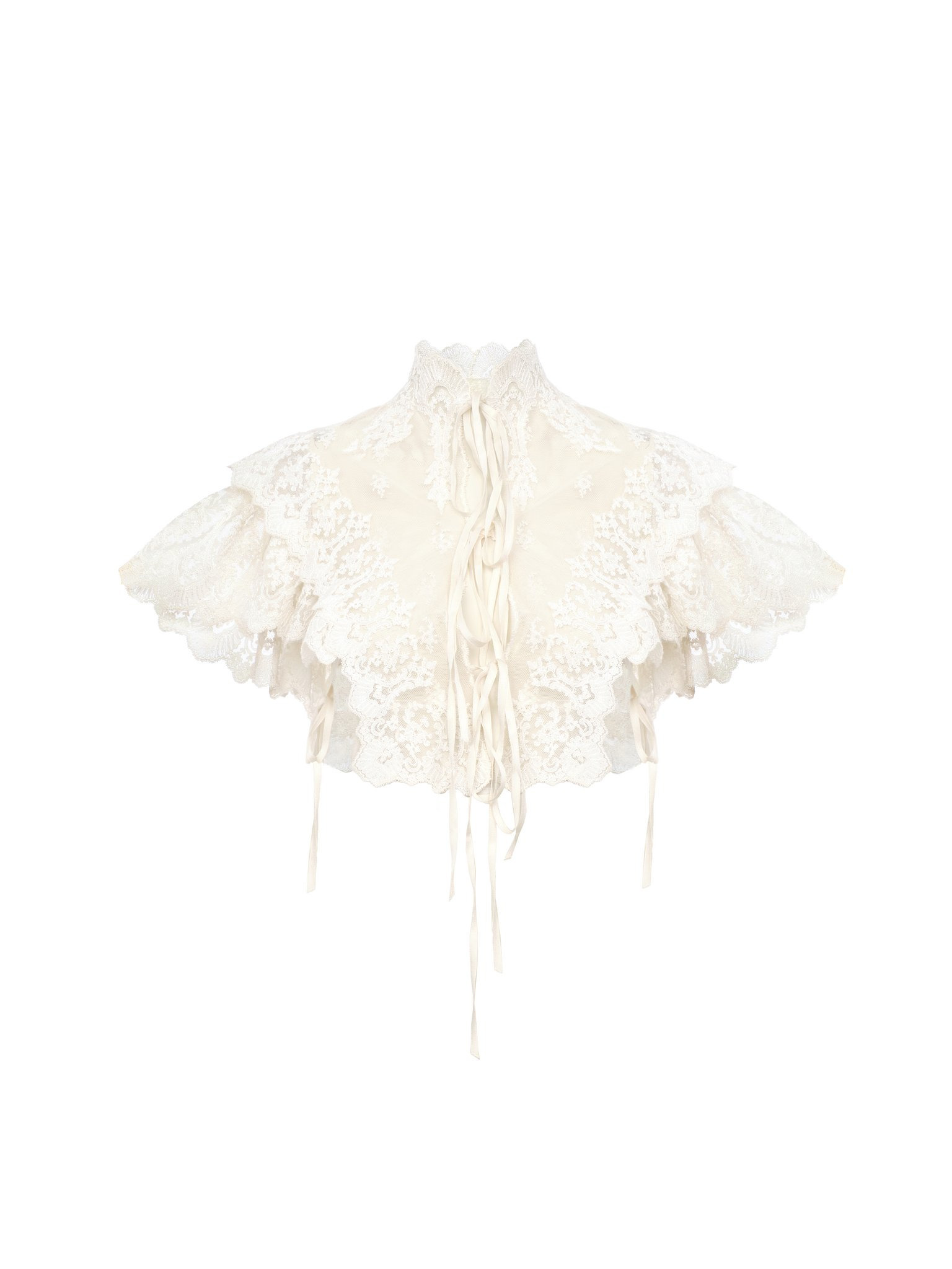 HIGH-NECK CROPPED TOP IN COTTON TULLE & LACE - 1