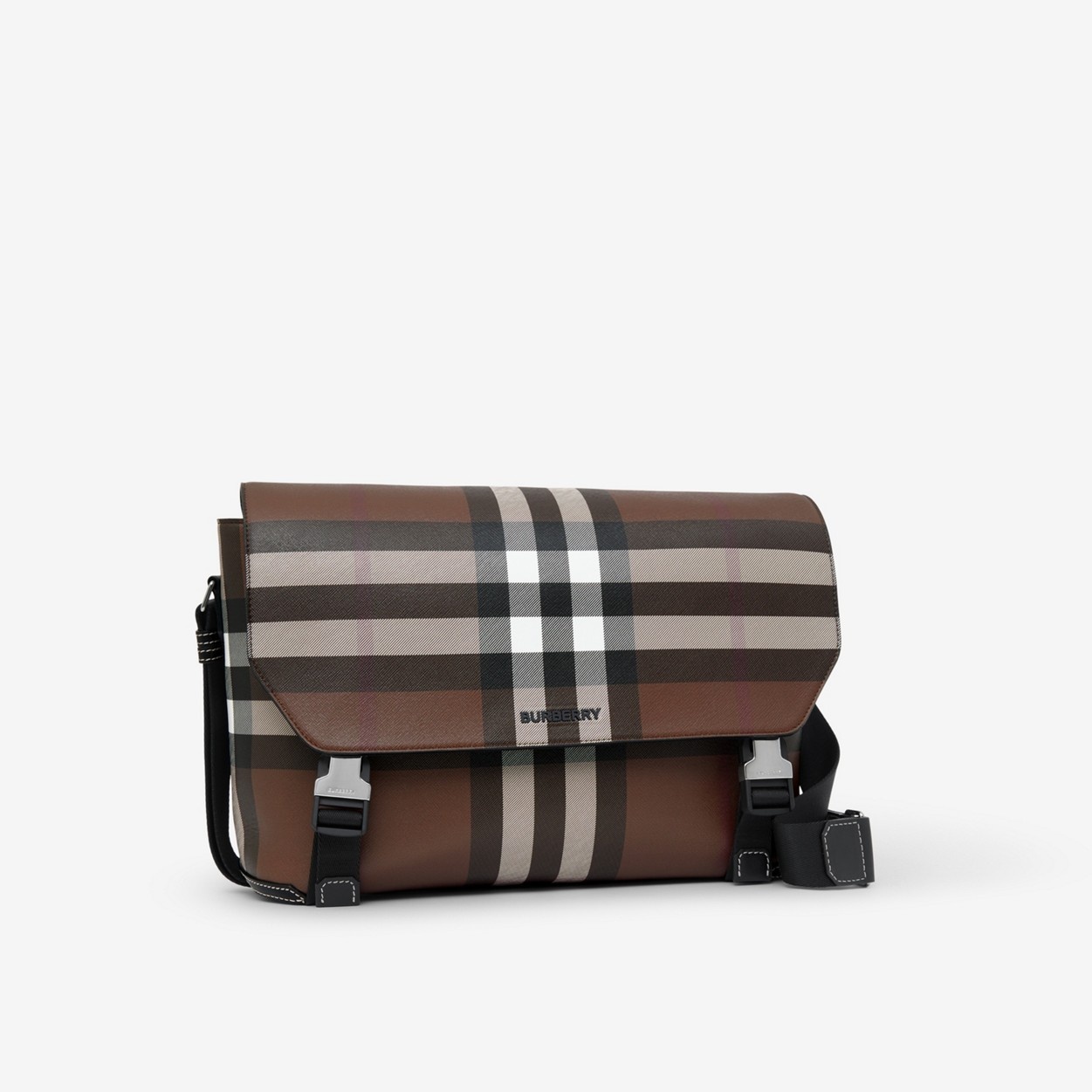 Exaggerated Check and Leather Large Messenger Bag - 2