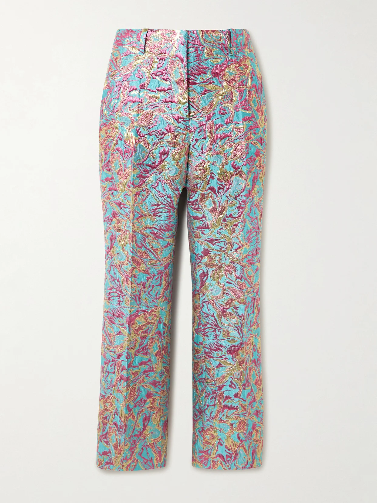 Cropped Metallic Jacquard Straight-leg Pants - 1