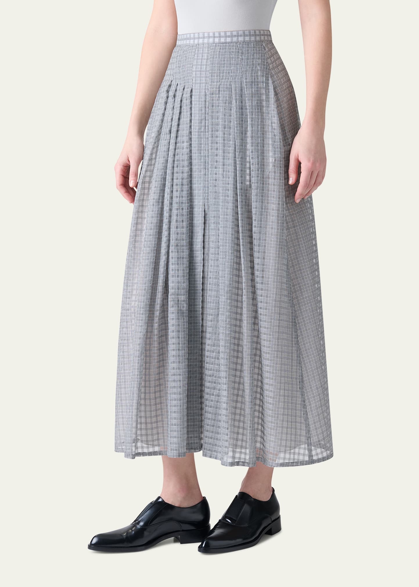 Plaid Pleated Voile Skirt - 4