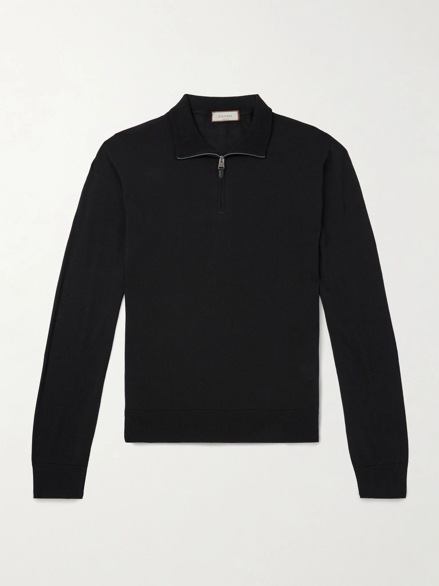 Slim-Fit Wool Half-Zip Sweater Black - 1