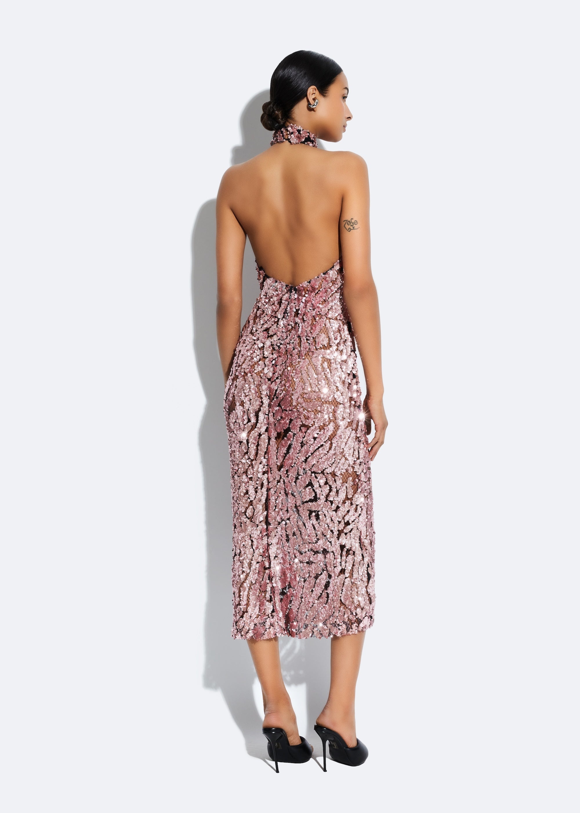 Sequin Halter Open Back Dress - 4