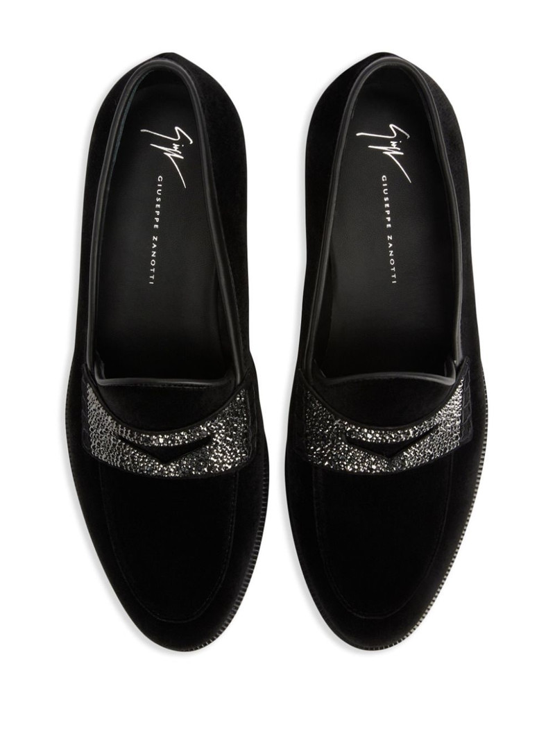 Ermy rhinestone-detail 벨벳 loafers 4