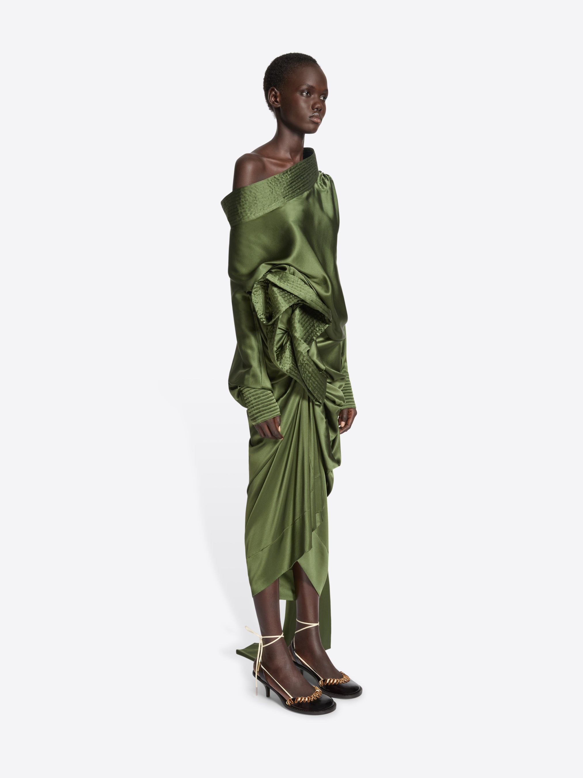 DRAPED SILK SATIN SKIRT - 3