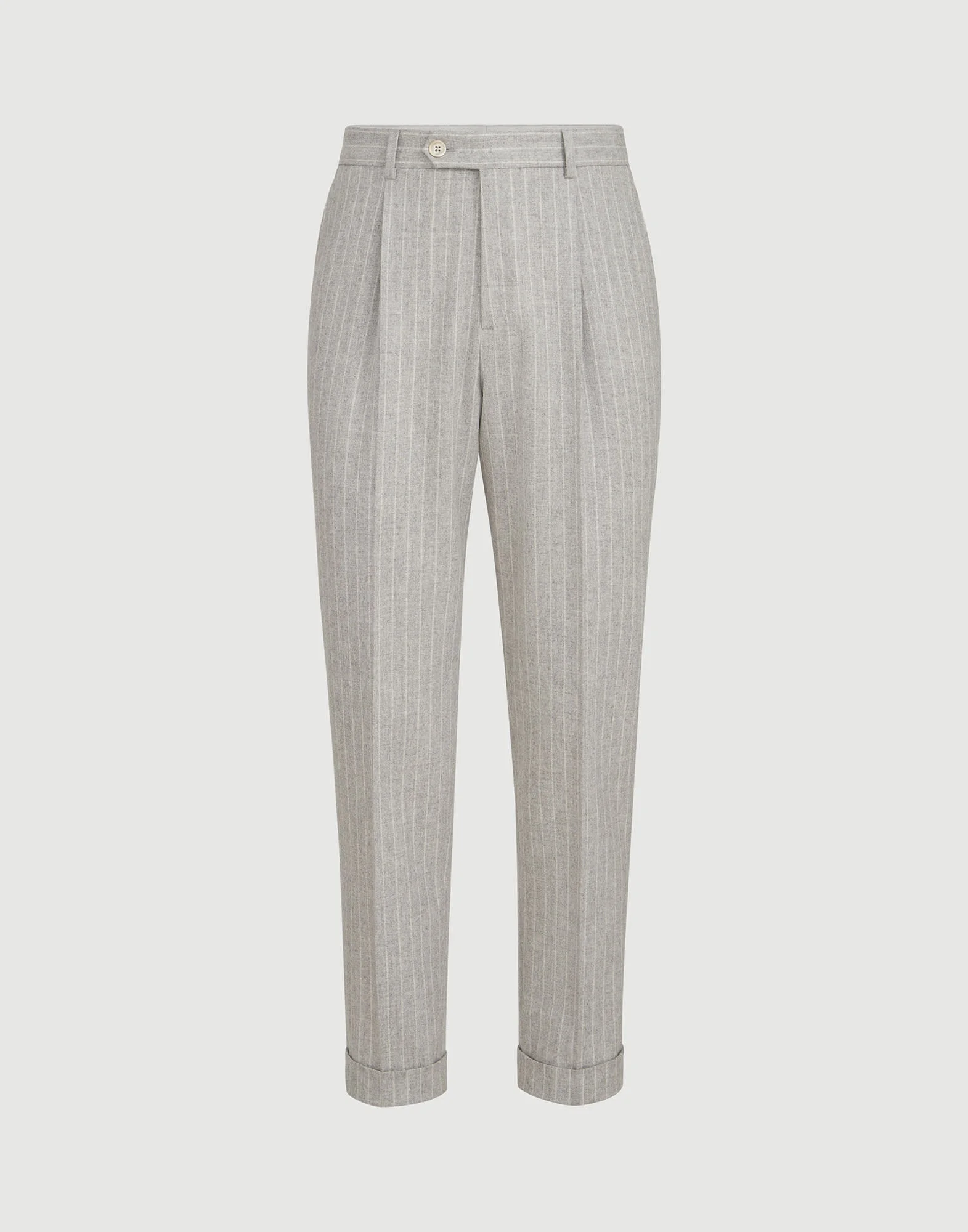 Virgin wool and cashmere chalk stripe flannel trousers with pleat - 1