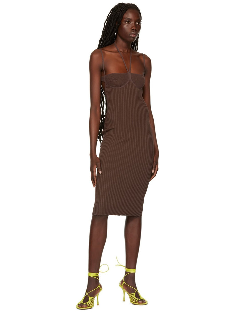 ANDREĀDAMO Brown Halter Midi Dress outlook