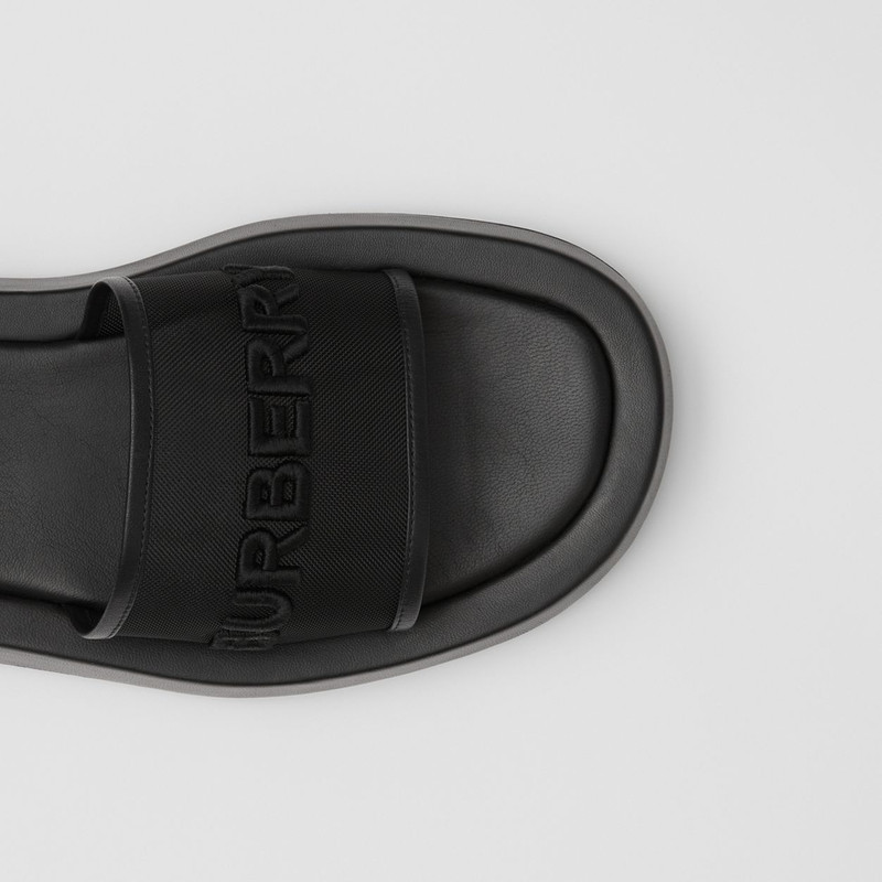 Burberry Embroidered Logo Mesh and Leather Slides outlook