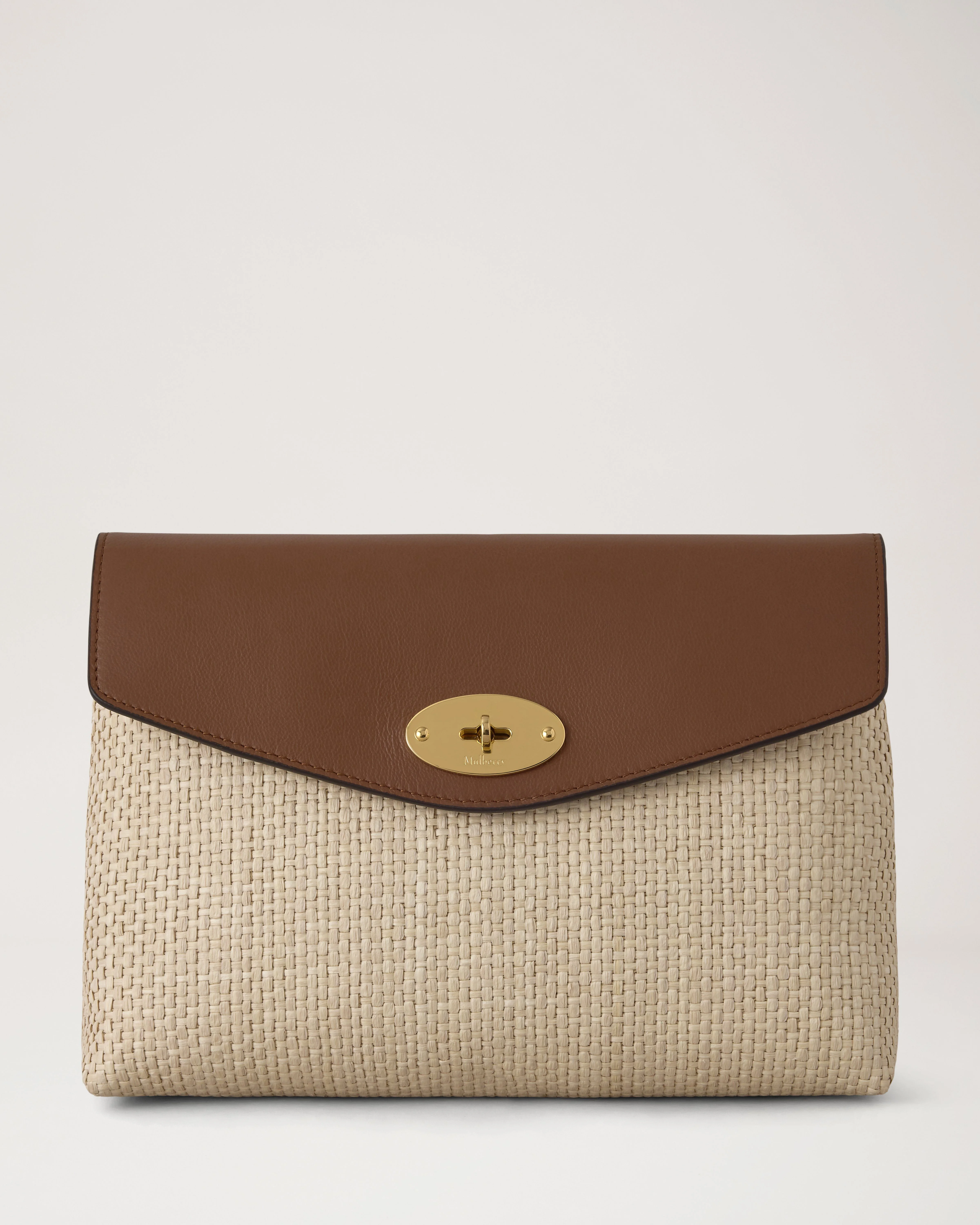 Large Darley Cosmetic Pouch Ecru & Bright Oak Raffia & Leather Trim - 1