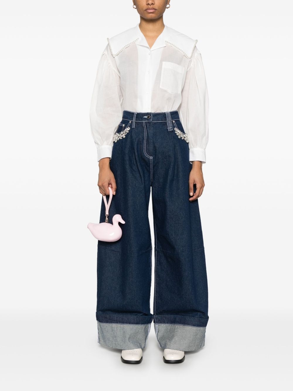sailor-collar puff-sleeves shirt - 2