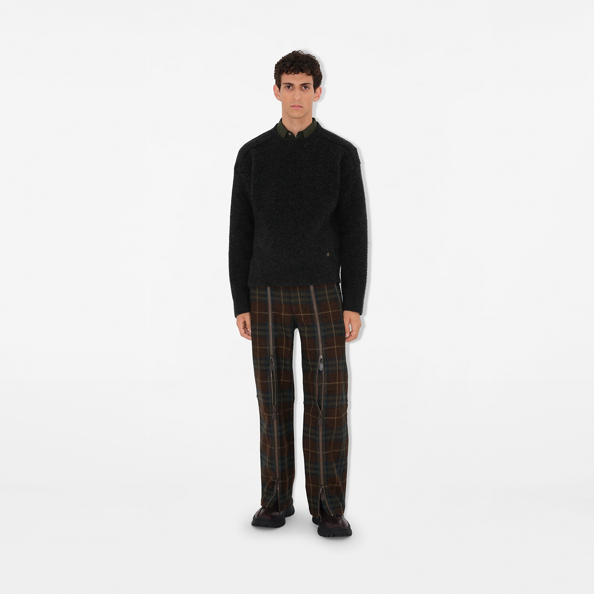 Check Wool Zip Trousers - 2