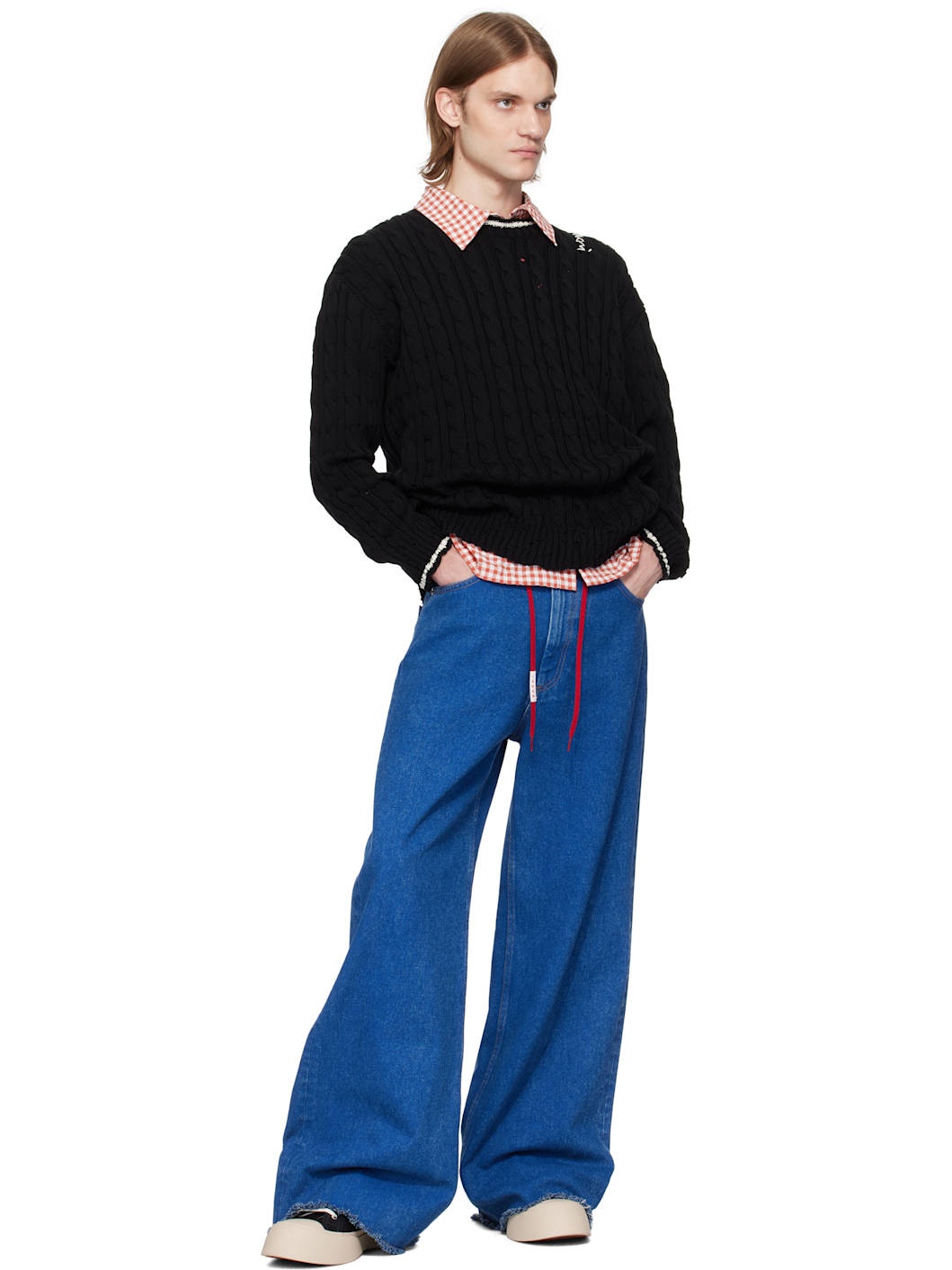 Black Dishevelled Cable Sweater - 4