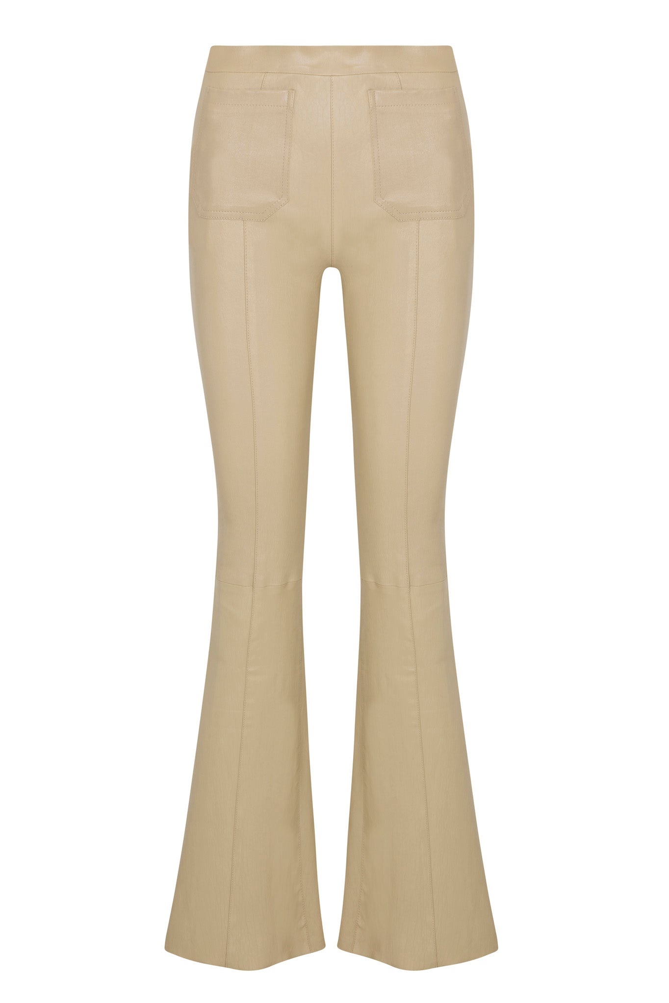 TRAVERTINE LEATHER PATCH POCKET SUPER FLARE PANTS - 3