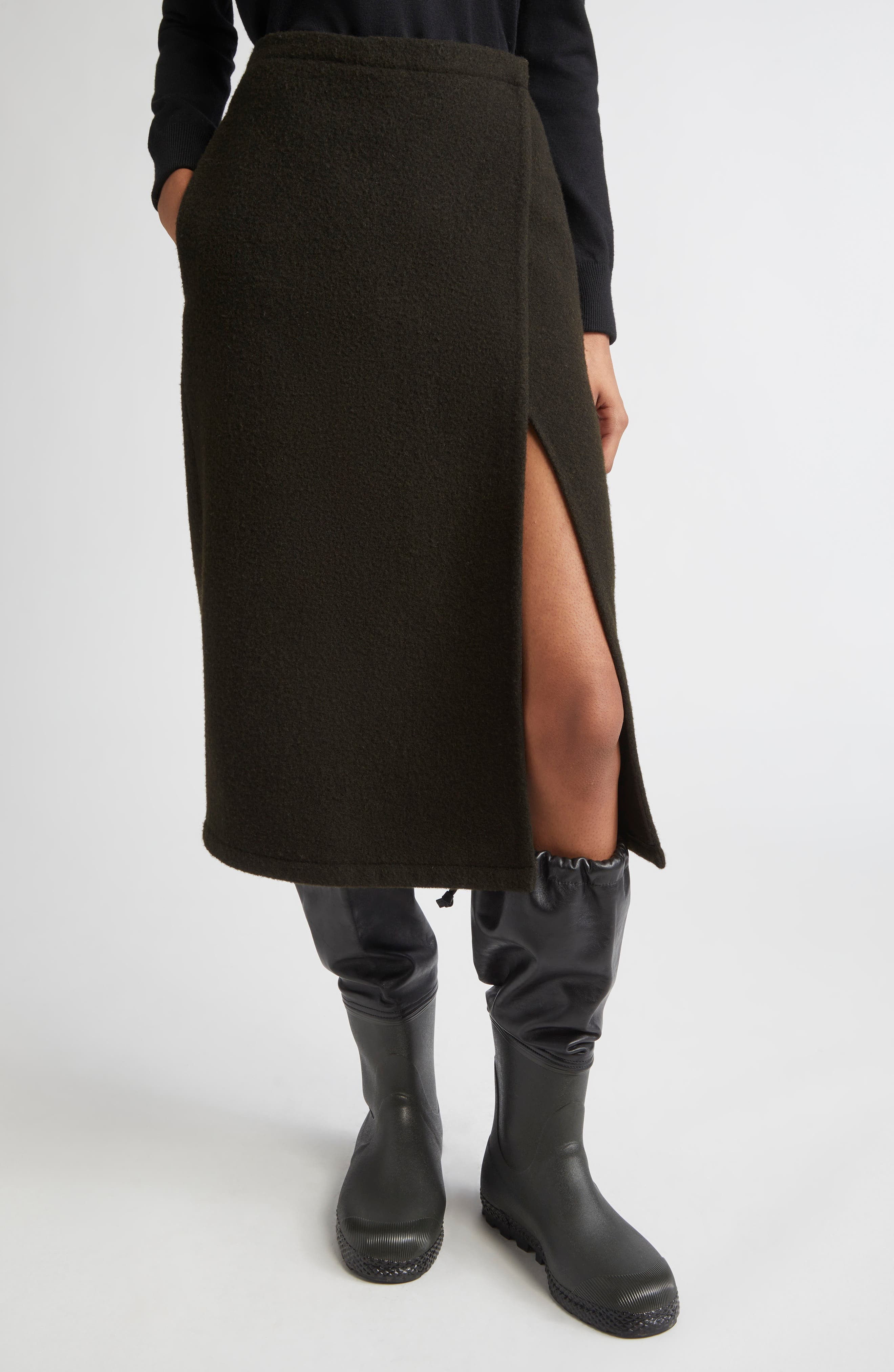 RIER Wool Fleece Wrap Skirt in Tourbe Fleece at Nordstrom - 5