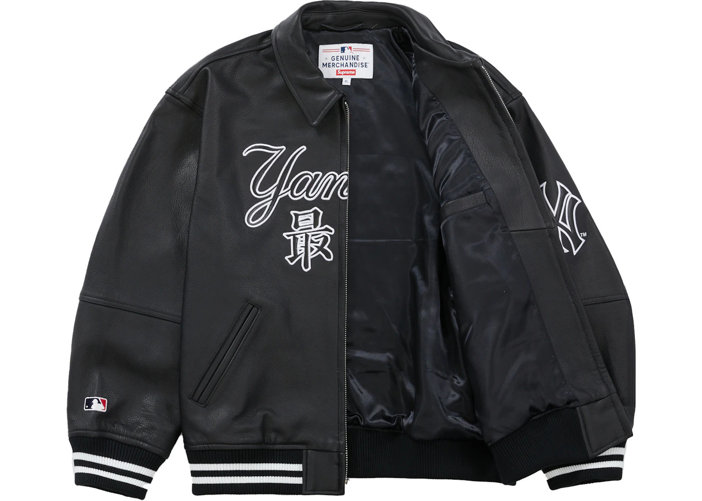 Supreme New York Yankees Kanji Leather Varsity Jacket Black - 2