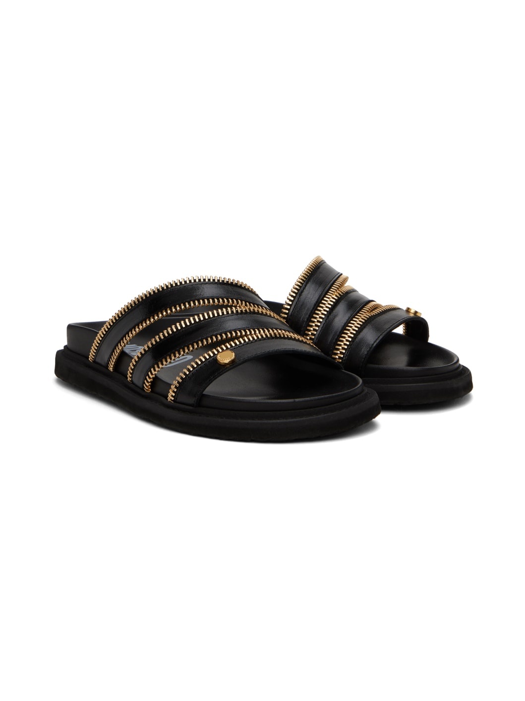 Black Zipper Detail Sandals - 4