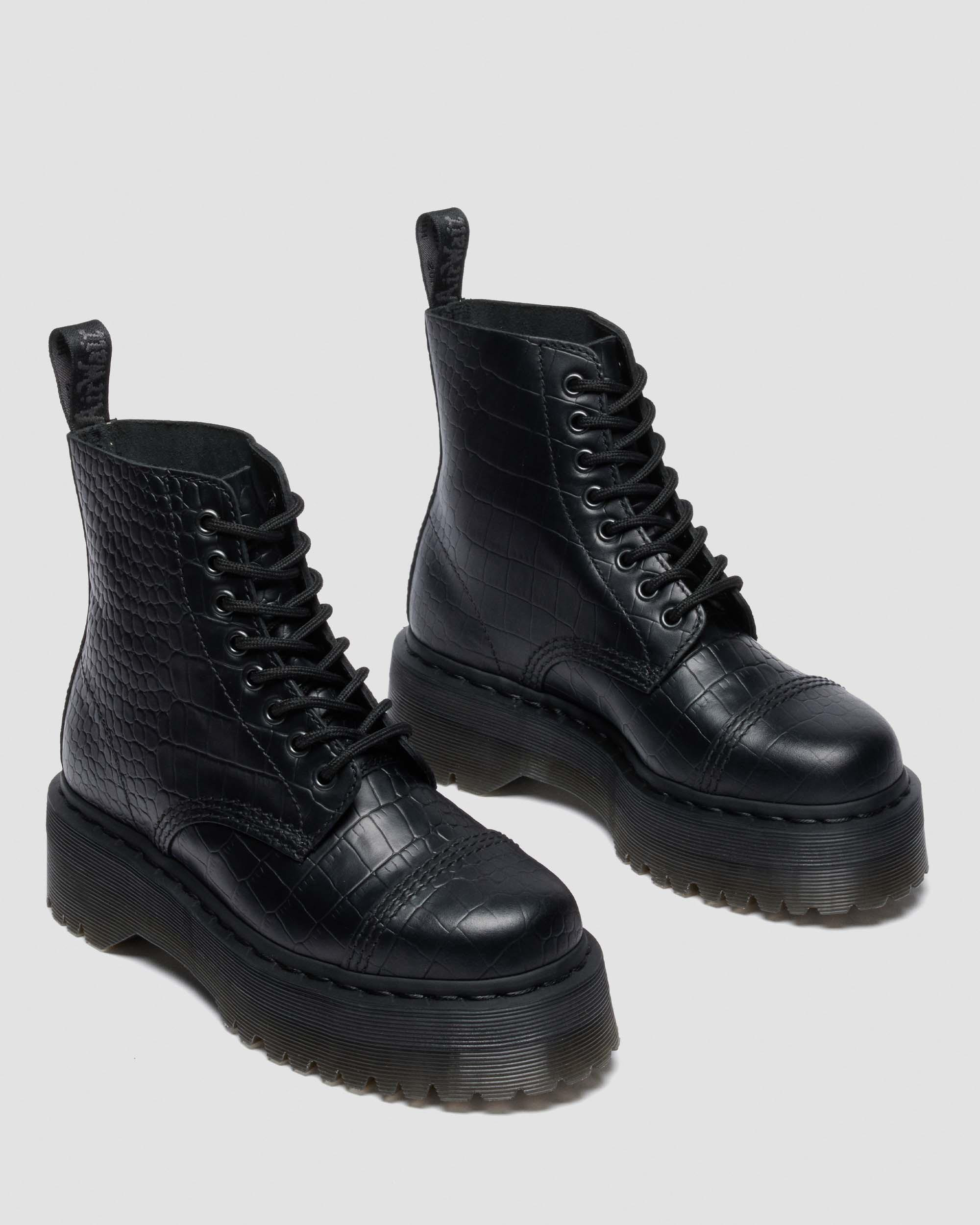 Sinclair Croc Emboss Leather Platform Boots - 8