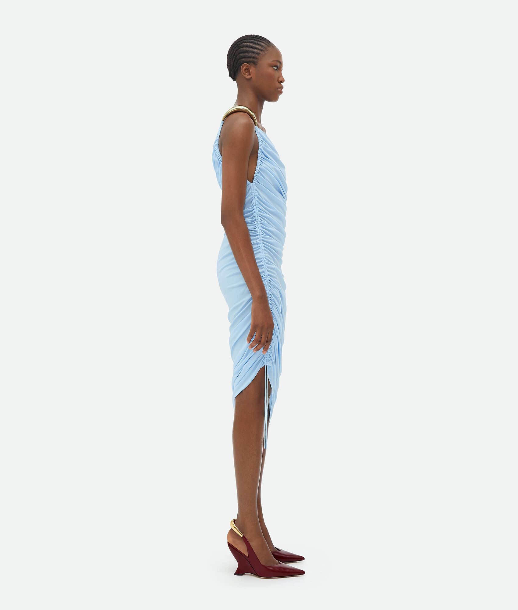 ワンピース BOTTEGA VENETA Viscose midi dress Bottega Veneta Colorblock Fluid Stretch Viscose Piercing