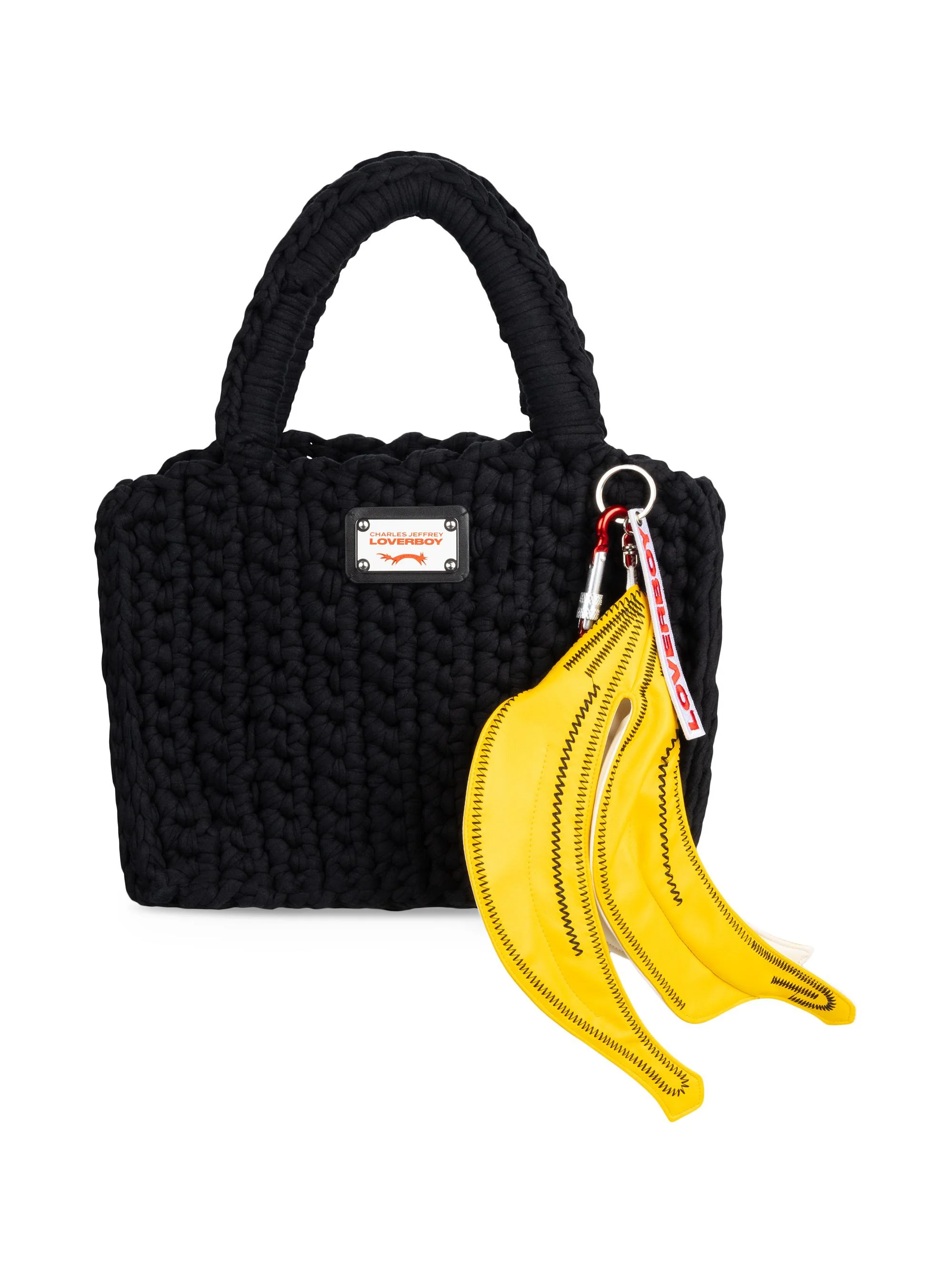Men's Banana Peel Keychain Woven Bucket Bag - Black - 1