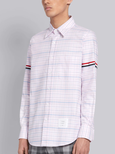 Thom Browne Pink Tricolor Cotton Oxford Check Grosgrain Armband Long Sleeve Shirt outlook