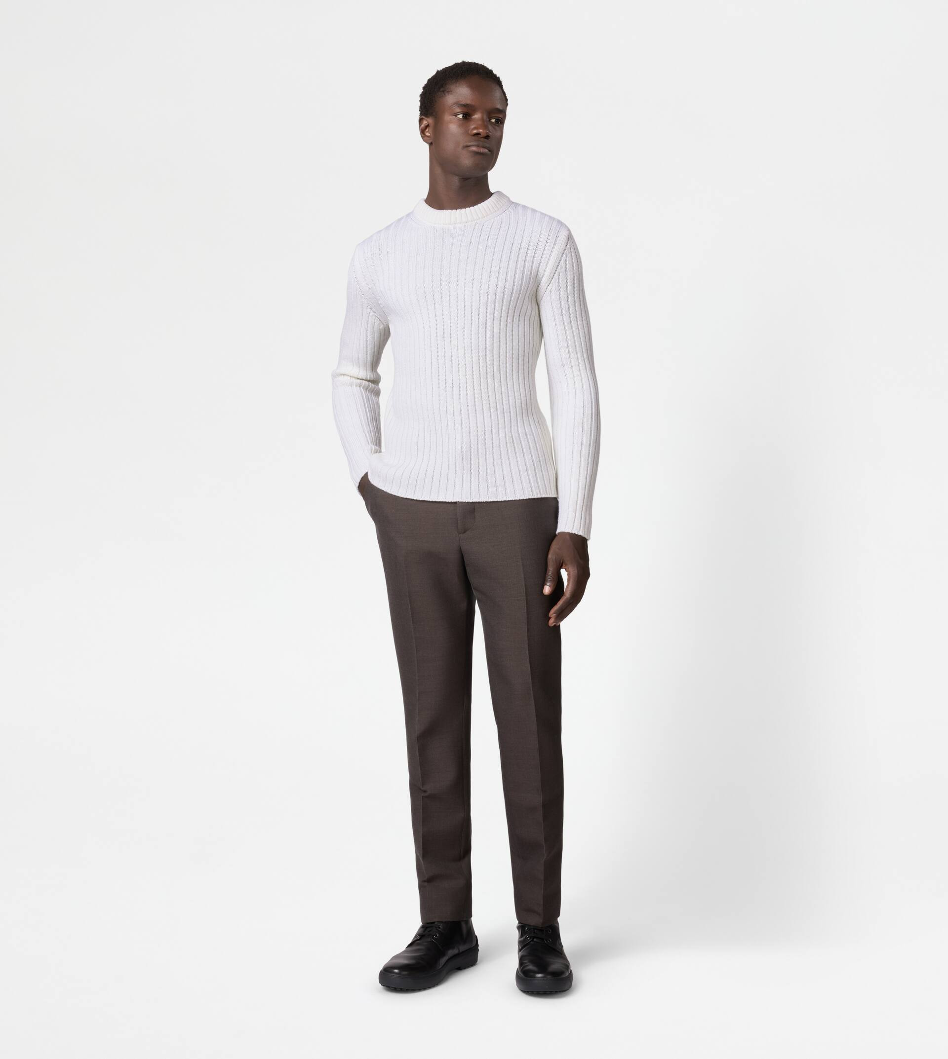 ROUND-NECK PULLOVER IN MERINO WOOL - GREY - 2