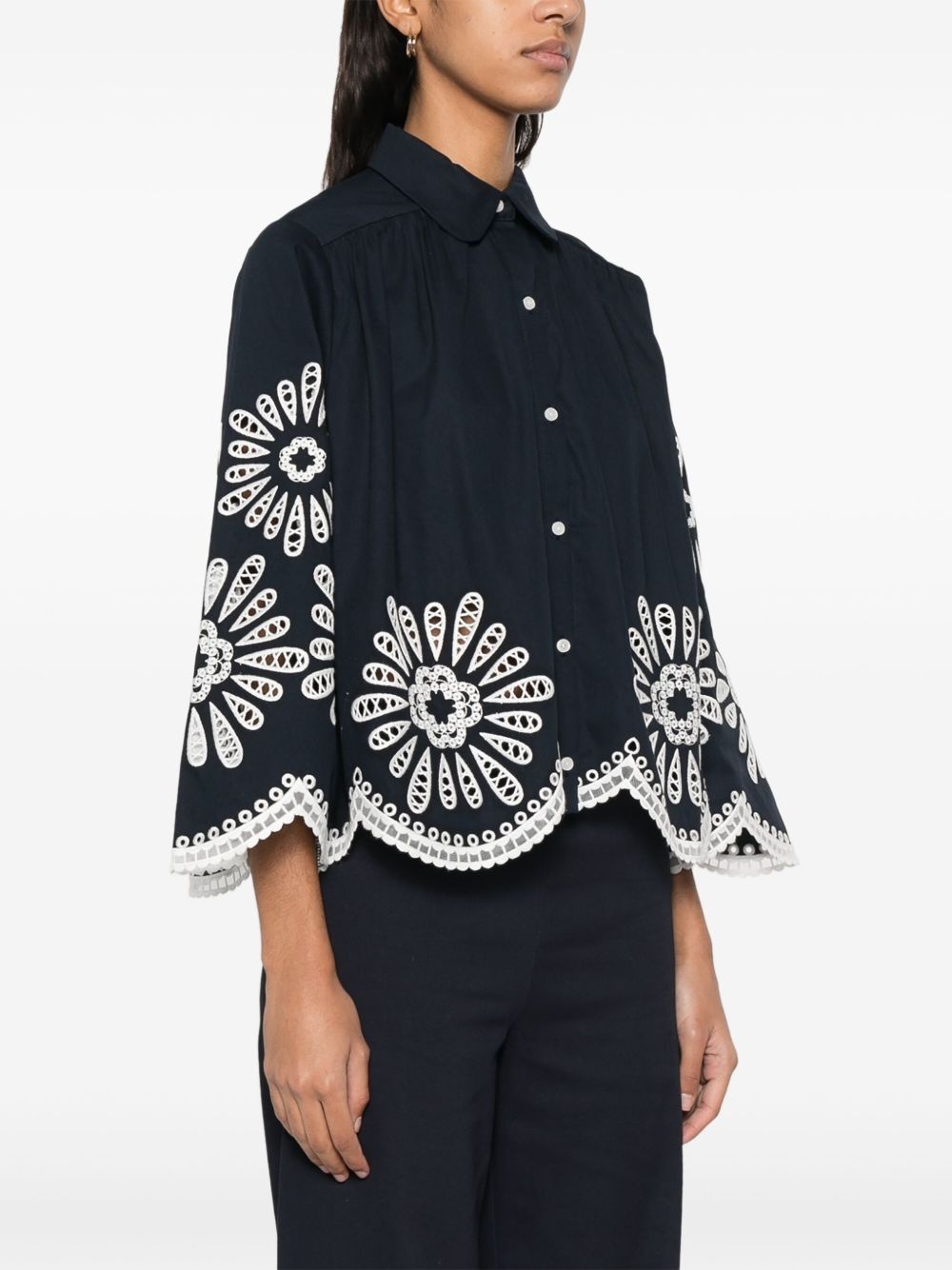 broderie anglaise-detail shirt - 3