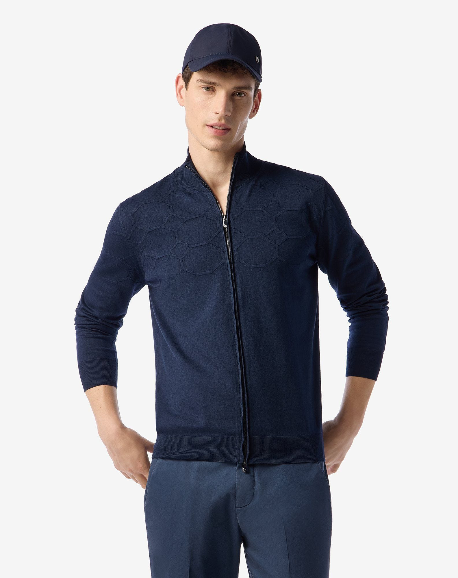 Navy blue full-zip Pima cotton sweatshirt - 2