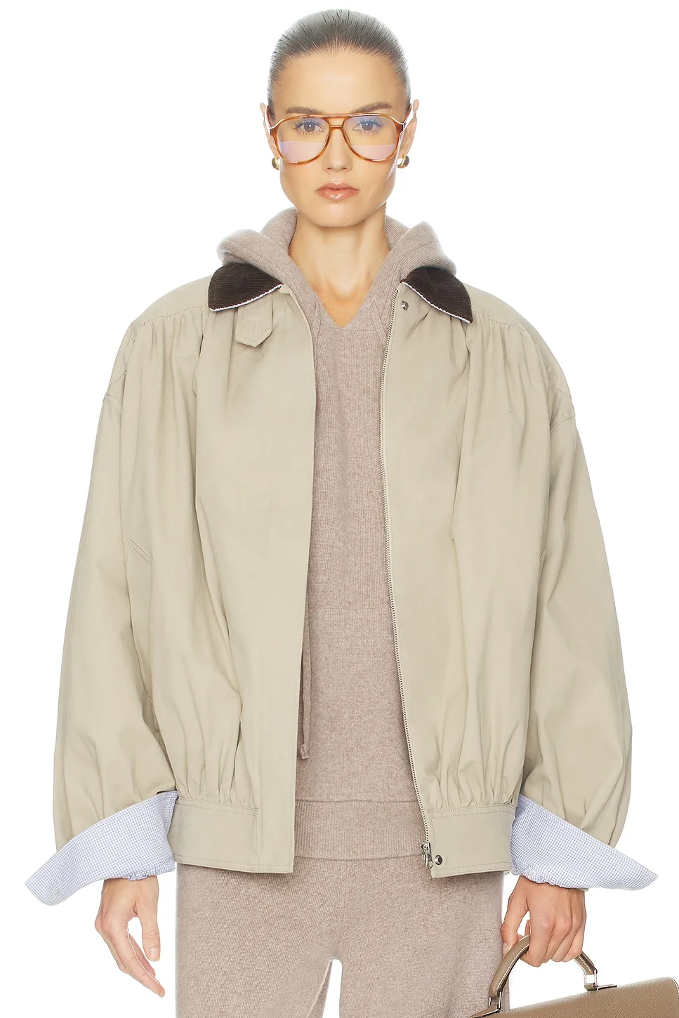 The Shirred Bomber Jacket With Corduroy Collar - 1