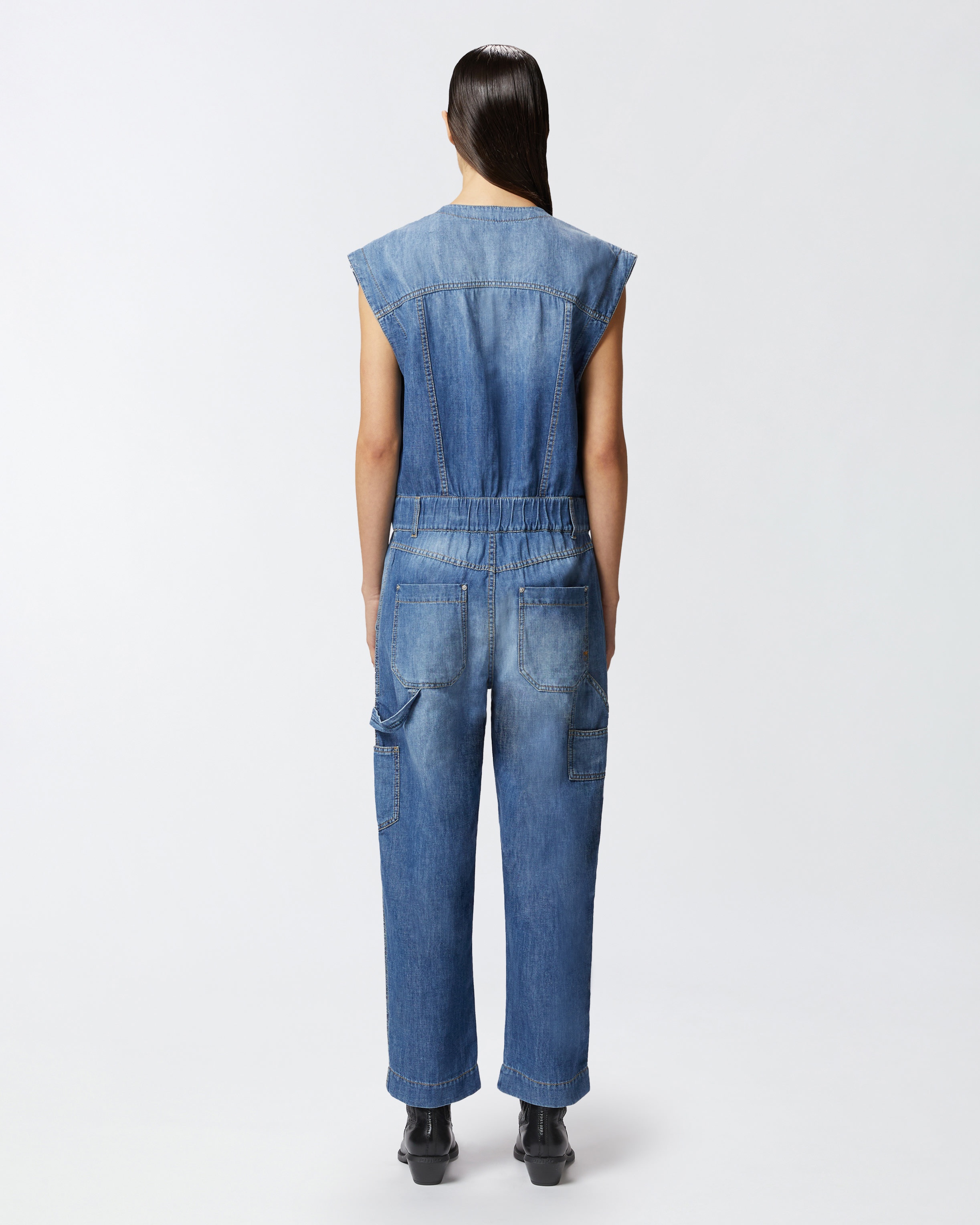 SLEEVELESS DENIM JUMPSUIT - 4