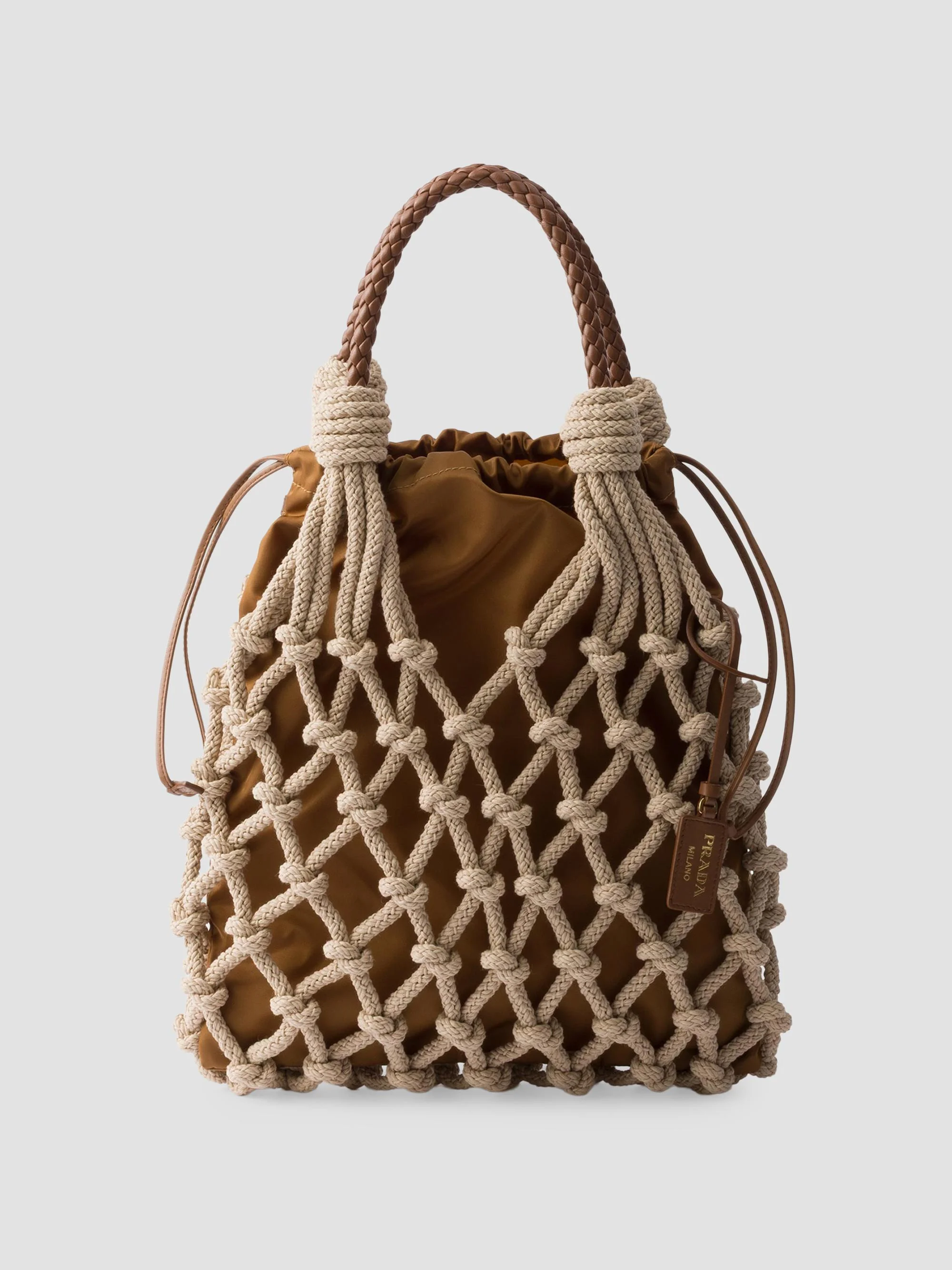 Women's Noué Medium Cotton Macramé Shoulder Bag - Beige Khaki - 1