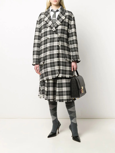 Thom Browne Unconstructed Round Collar Low Slung Sport Coat w/ Fray In Tartan Check Cashmere Tweed outlook