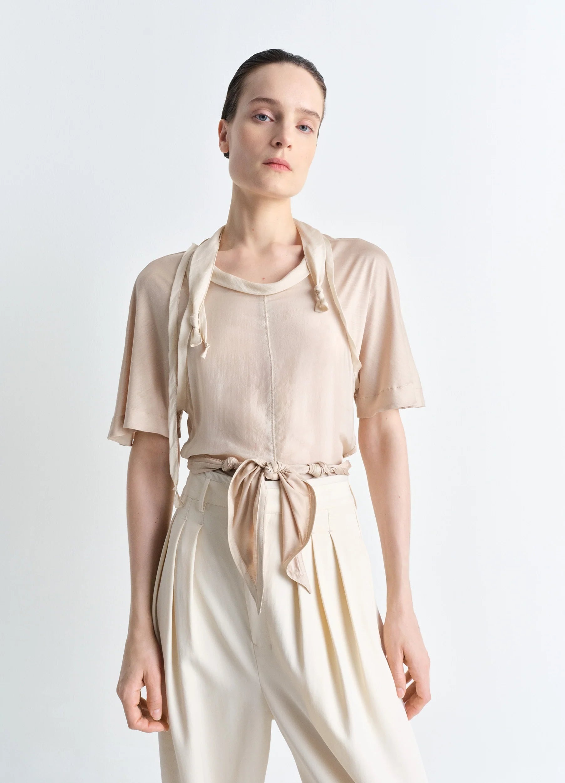 MIXED FABRIC KNOTTED TOP - 2
