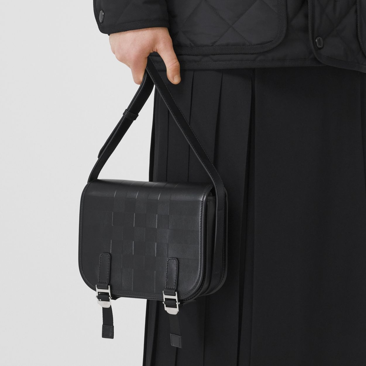 Embossed Check Messenger Bag - 3