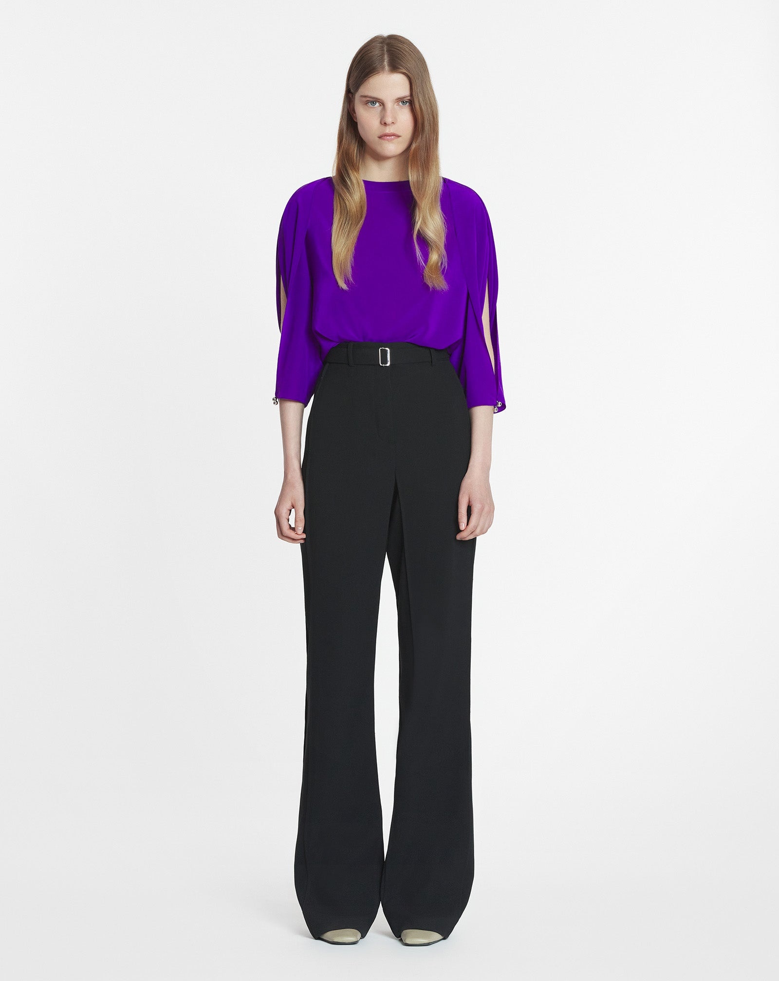 SILK TOP WITH OPENWORK SLEEVES - 2