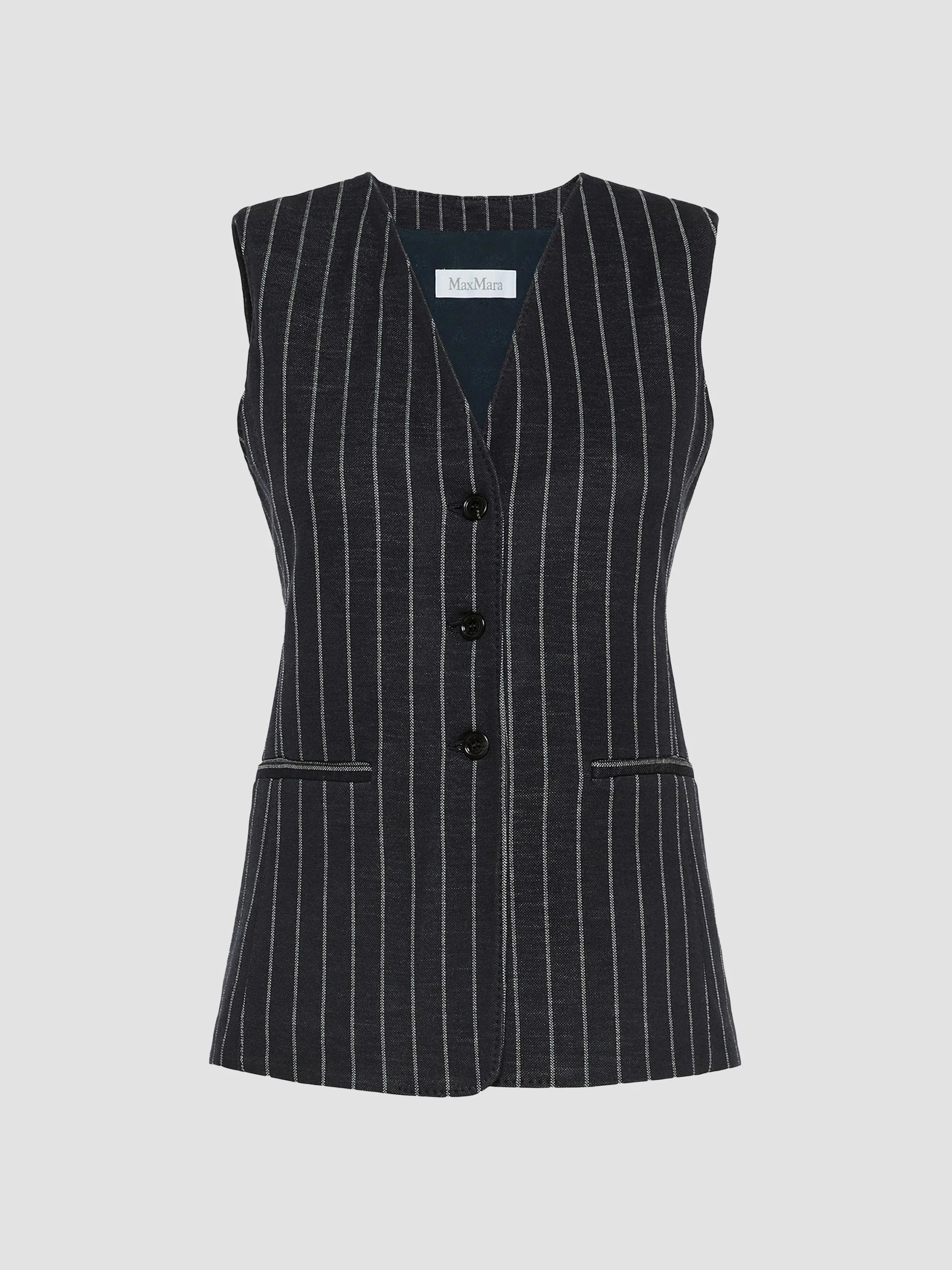 Women's Pinstripe Viscose and Wool Jersey Gilet - Ultramarine - 1